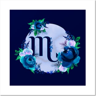 Scorpio Zodiac Horoscope Blue Floral Monogram Posters and Art